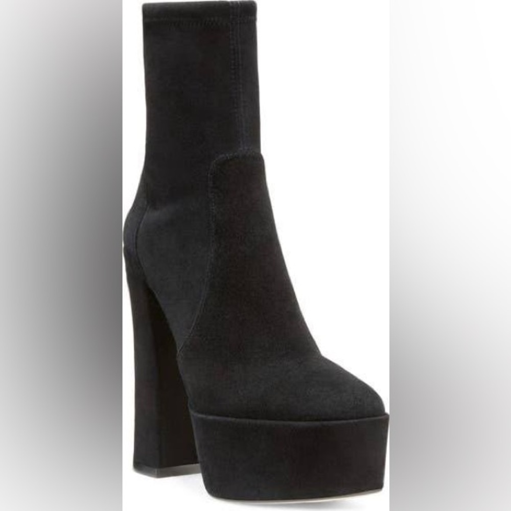 STUART WEITZMAN Skyhigh 145 Suede Platform Bootie in Black Suede, US 9.5